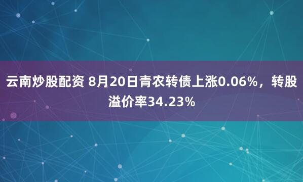 云南炒股配资 8月20日青农转债上涨0.06%，转股溢价率34.23%